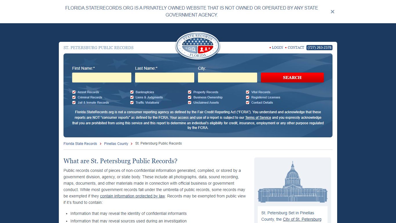 St. Petersburg Arrest and Public Records | Florida.StateRecords.org